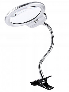 Лупа настольная с подсветкой на гибкой ноге с прищепкой Орбита INL38