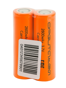 Аккумулятор 18650 3.7v 2600мАч плоский пин, 2шт Орбита