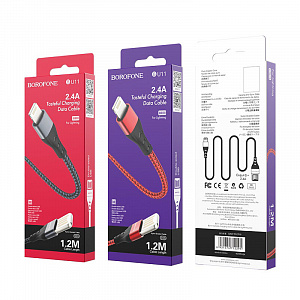 BOROFONE BU11 Красный кабель USB 2.4A (iOS Lighting) 1.2м
