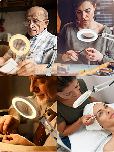 Лампа настольная с лупой и подсветкой для работы 10х Орбита OT-INL90 Белая