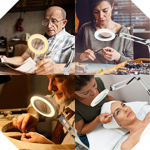 Лампа настольная с лупой и подсветкой для работы 10х Орбита OT-INL90 Белая