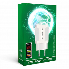 Зарядное устройство для телефона на 2 гнезда, Быстрая зарядка 20W адаптер QC 3.0 с дисплеем Орбита OT-APU59 Черный