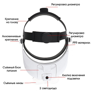 Лупа налобная увеличительная с подсветкой Орбита OT-INL09