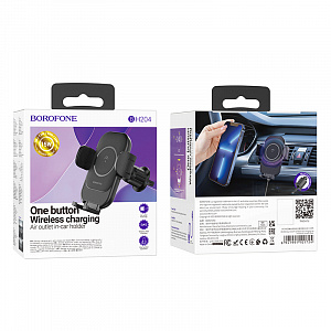BOROFONE BH204 Черный держатель для смартфонов + беспроводное ЗУ 10W (в воздуховод)