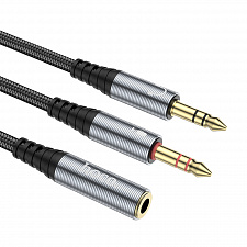 HOCO UPA21 кабель аудио (гнездо Джек 3.5 мм на 2*штекера 3.5мм) 25см