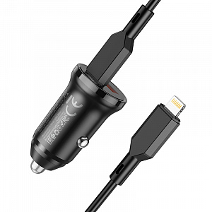 BOROFONE BZ18A Черный ЗУ авто USB + кабель iOS Lightning - Type-C (PD20W+QC3.0, 3000mA)