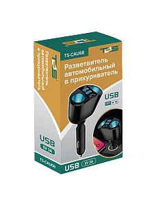 Разветвитель прикуривателя автомобильный на 2 гнезда + 2*USB TDS TS-CAU68