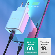SENDEM OG34 ЗУ с TYPE-C/USB + кабель Type-C -Type-C 1.2м (PD20W+QC3.0, 3000mA)