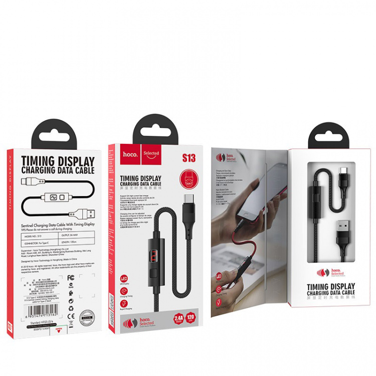 HOCO S13 Черный кабель USB 2.4A (TYPE C) 1.2м
