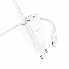 BOROFONE BA78A Белый ЗУ с USB/PD + кабель Type-C - Type-C 1м (QC3.0+PD20W,3000mA)