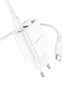 BOROFONE BA78A Белый ЗУ с USB/PD + кабель Type-C - Type-C 1м (QC3.0+PD20W,3000mA)