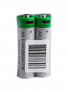 Аккумулятор пальчиковый AA R6, 650мАч, 1.5V от USB Type-C, 2шт Орбита