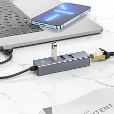 HOCO HB34 концентратор USB (3*USB 3.0, RG45) 1.5м