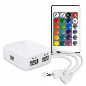 Огонек OG-LDL26 LED контроллер DC 5-28В (Wi-Fi, 2*RGB, 2*4PIN, пульт)