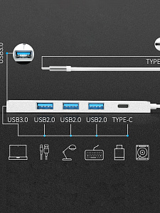 Орбита OT-PCR20 Серебро концентратор USB 2.0 (4*USB+Type-C)