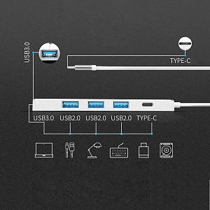 Орбита OT-PCR20 Серебро концентратор USB 2.0 (4*USB+Type-C)