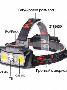 Патриот PT-FLG36 фонарь налобный (3L, аккум, 2*18650)