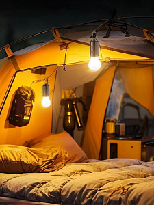 Фонарь кемпинговый 2шт с карабином, лампочка аккумуляторная на солнечной батареи Следопыт ST-FLK01