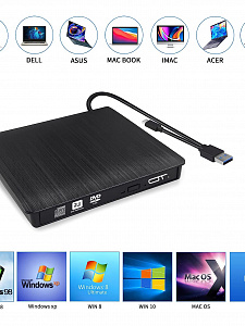 Внешний дисковод для ноутбука и ПК USB 3.0 / Type-C CD-RW, DVD-RW Орбита OT-PCA03