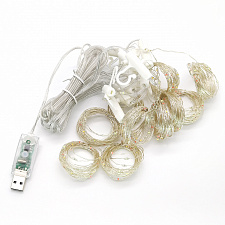 Огонек OG-LDG08 гирлянда-штора с крючком LED Белая теплая (3х3м,300 ламп,USB)