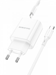 BOROFONE BA78A Белый ЗУ с USB/PD + кабель Type-C - Type-C 1м (QC3.0+PD20W,3000mA)