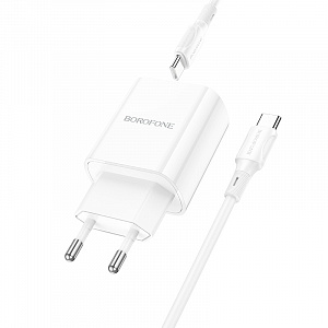 BOROFONE BA78A Белый ЗУ с USB/PD + кабель Type-C - Type-C 1м (QC3.0+PD20W,3000mA)