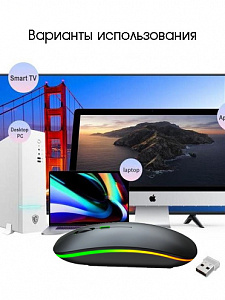 Мышь беспроводная бесшумная с подсветкой 2 в 1 Орбита OT-PCM66 Черная