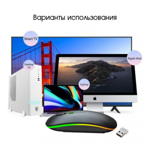 Мышь беспроводная бесшумная с подсветкой 2 в 1 Орбита OT-PCM66 Черная