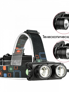 Патриот PT-FLG10 фонарь налобный (2L, 2*18650.,ZOOM)