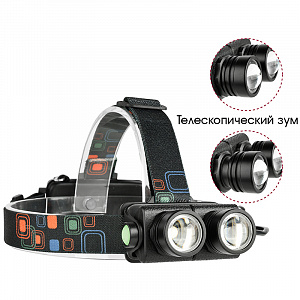 Патриот PT-FLG10 фонарь налобный (2L, 2*18650.,ZOOM)