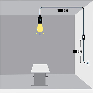 Патрон E27 с проводом и выключателем 1.8м Орбита OT-ELS11 Черный