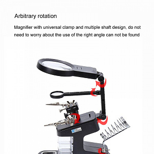 Третья рука для пайки с подсветкой, универсальный держатель на подставке с лупой 2 руки Орбита OT-INL48