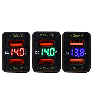 Розетка питания на 2 USB гнезда12-24В TDS TS-CAU56 Зеленая