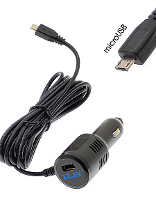 Зарядное устройство для видеорегистратора и навигатора microUSB + USB TDS TS-CAU63