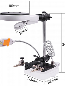 Третья рука для пайки с подсветкой, универсальный держатель на подставке с лупой 2 руки Орбита OT-INL62