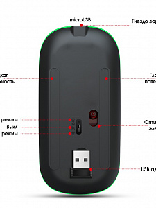 Мышь беспроводная бесшумная с подсветкой 2 в 1 Орбита OT-PCM66 Черная