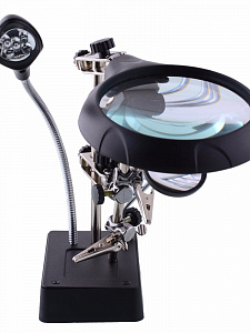 Третья рука для пайки с подсветкой , универсальный держатель на подставке с лупой 2 руки Орбита OT-INL46