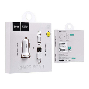 HOCO Z1 Белый ЗУ авто USB + кабель iOS Lightning (5B,2100mA)