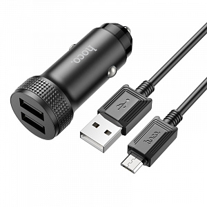 HOCO Z49 Черный ЗУ авто 2*USB + кабель Micro USB (5В,2400mA)