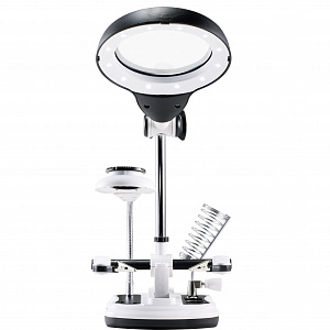 Третья рука для пайки с подсветкой, универсальный держатель на подставке с лупой 2 руки Орбита OT-INL47