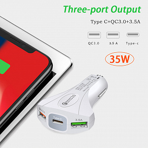 TDS TS-CAU34 Белый ЗУ авто USB (QC3.0,3500mA)