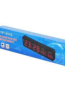 VST 805S-1 Красные часы настенные (температура, влажность)
