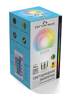 Лампочка светодиодная E27 с пультом управления 9Вт Огонёк OG-LDP39