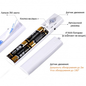 Огонек OG-LDL04 Белая светодиодная лента 1м (датчик движения)