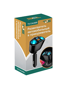 Разветвитель прикуривателя автомобиля на 2 гнезда + 2*USB, зарядка для автомобиля TDS TS-CAU68B