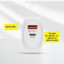 Зарядное устройство для телефона на 2 гнезда, Быстрая зарядка 20W адаптер QC 3.0/PD Орбита OT-APU62