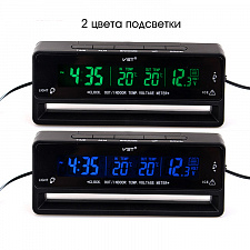 Часы автомобильные с подсветкой, вольтметром и термометром VST 7010V