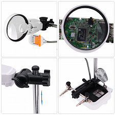 Третья рука для пайки с подсветкой, универсальный держатель на подставке с лупой 2 руки Орбита OT-INL62