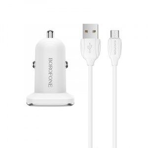 BOROFONE BZ12A Белый ЗУ авто USB + кабель Micro USB (QC3.0, 3000mA)