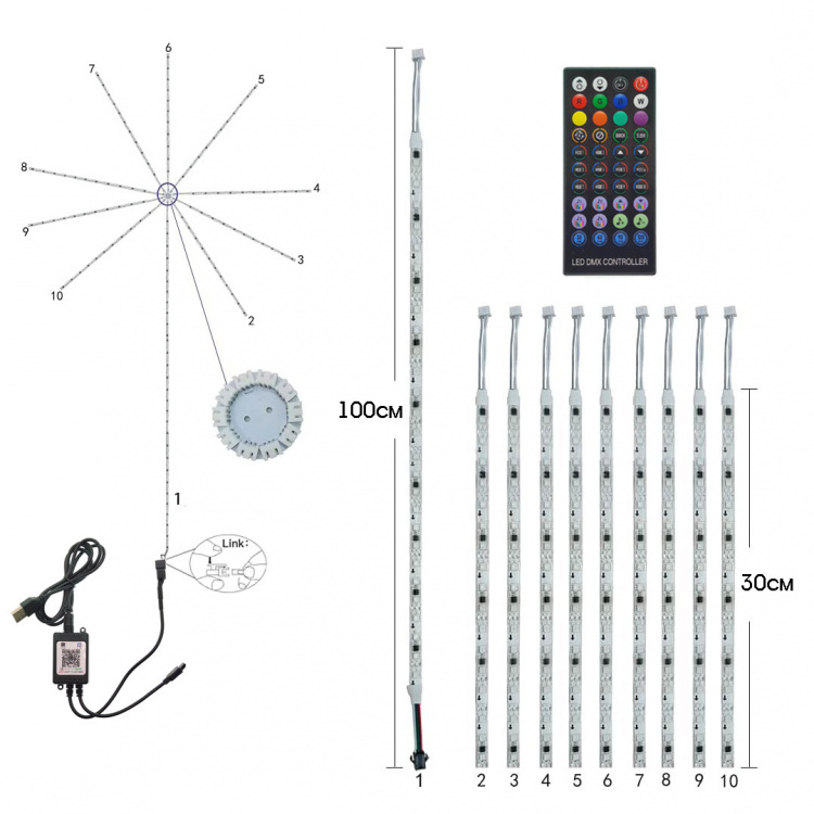 Светодиодная Bluetooth лента Фейерверк с пультом Огонёк OG-LDL39 30см
